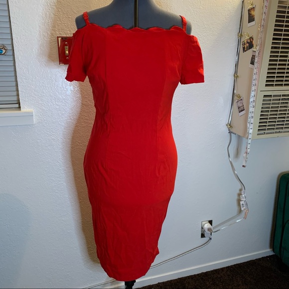 Tatyana Red Wiggle Bardot Dress - Picture 1 of 10